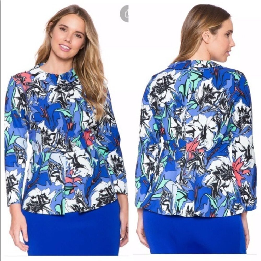 Eloquii Long Sleeve Peplum Floral Top